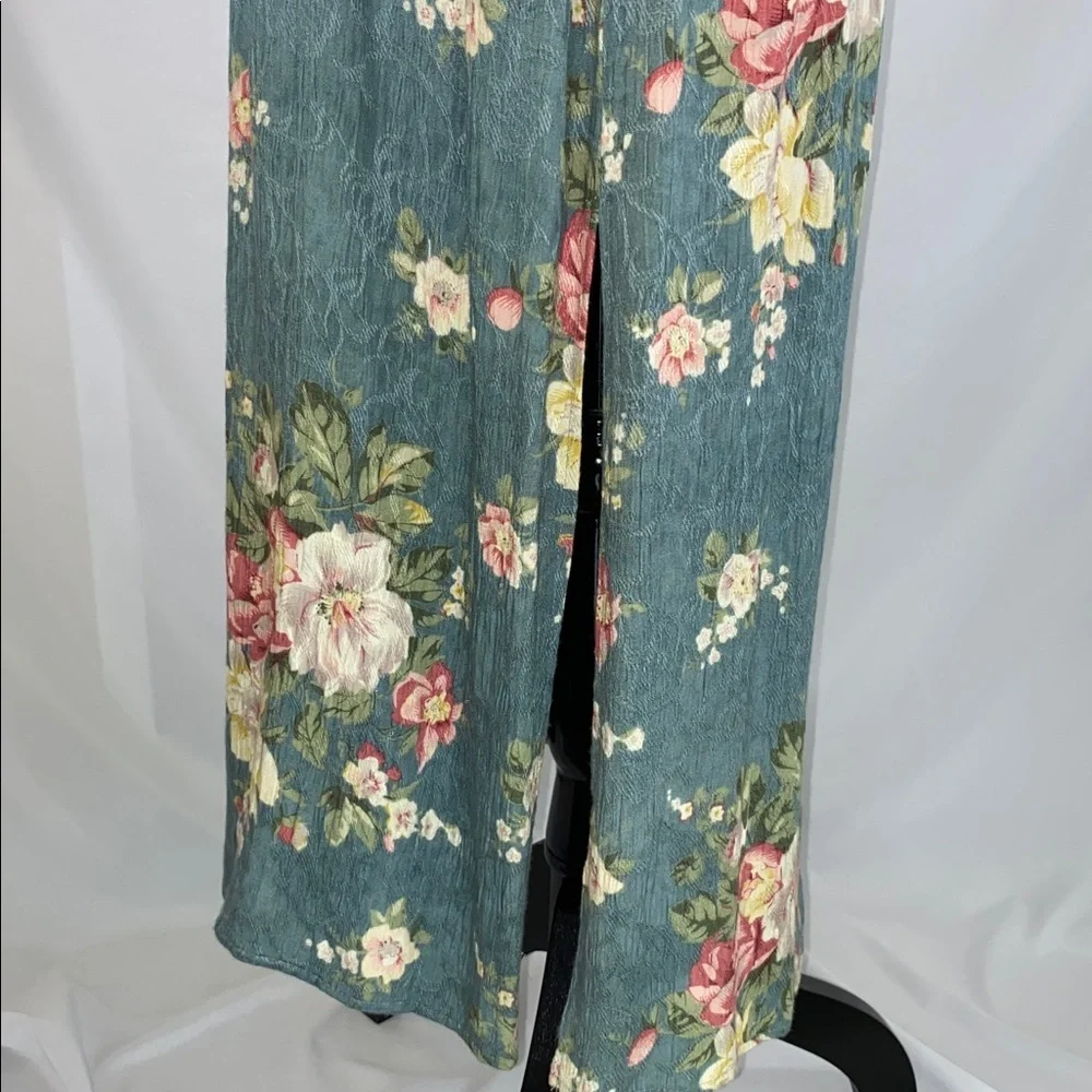 Vintage K Studio Blue Floral Maxi Dress Rayon 90s Cottagecore 10 - Picture 11 of 12